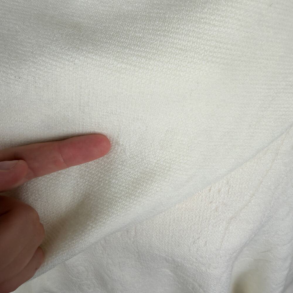 La Fiorentina White Knit Shawl Wrap Rabbit Fur Pom Pom Trimmed Long Scarf Angora - Picture 7 of 13